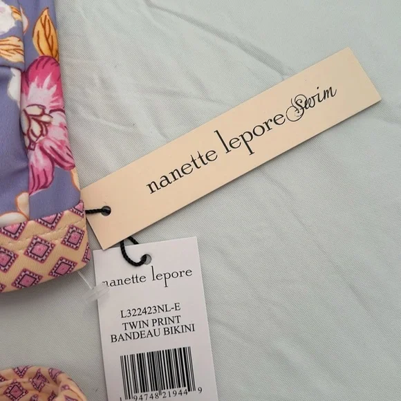 Nanette Lepore Brielle lavender multicolor floral bandeau bikini set - Picture 6 of 15